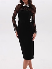 Χαμηλού Κόστους μίντι μαύρο φόρεμα-Γυναικεία Μίντι φόρεμα Μαύρο φόρεμα Φόρεμα Φόρεμα χορού Φόρεμα για πάρτυ Κομψό Μοντέρνα Βραδινό Πάρτυ Πάρτι Ειδική Περίσταση Κανονικό Σκέτο Μακρυμάνικο Κολάρο Πουκαμίσου Μαύρο Άνοιξη Φθινόπωρο