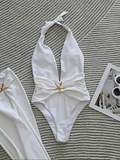 preiswerte Einteilige Badeanzüge-Damen Einteiler Badeanzug mit Rock Monokini Bauchkontrolle Hohe Taille Slim Rückenfrei Elegant Urlaub Einfarbiger V-Ausschnitt Ärmelloses Badeanzug