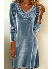  Damen Blau Hellblau Schwarz Herbst Winter Minikleid Shiftkleid Party Formell Formell Normale Passform Einfach Wasserfallausschnitt