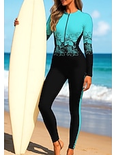 お買い得  ワンピースラッシュガード-女性用 レギュラー ラッシュガード フルボディラッシュガード ワンピースサーフィンスーツ 花 トロピカル風 カラーブロッキング ジッパーを閉める 内蔵ブラ付き フロントファスナー UVサンプロテクション フルカップ UPF50+ 長袖 フルボディー スイムウェア ボディスーツ サーフィン カヌー ビーチ 夏