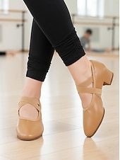 economico Scarpe da ballo allenamento-ballerine da donna in pelle marrone chiaro con cinturini elastici incrociati - scarpe da ballo professionali per ragazze e adolescenti &amp;formazione per adulti