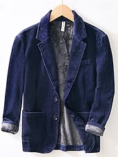 billige Blazer-Herre Kordfløyel jakke Halskrage Årgang Mote Utendørs Ensfarget Blazer Blå kaffe Grå Skreddersydd Single Breasted To-knapper