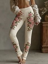  Per donna Leggings Leggings comodi Vacanza Vintage Stile Etnico Lunghezza intera Vita Alta Floreale Stampa Confortevole Elasticizzato Casuale Quotidiano Vacanza Beige Primavera Autunno Inverno