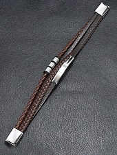 cheap Men's Jewelry-Men's faux leather alloy multi-layer magnetic braided bracelet, Stylish and durable, Suitable for casual wear and special occasions.