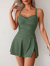 billiga Badessor-Kvinna Tankini 2-delad baddräkt Rynkad med Kjol Briefs Slim Baklöst Elegant Semester Enfärgad V-hals Ärmlös Baddräkter