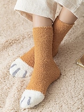 お買い得  レディースソックス-レディースコットンブレンドソックス、猫の足跡プリントデザインの6足セット、複数の色、柔らかくて快適な毎日の着用に最適