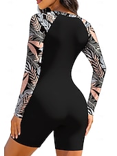 economico Rash Guards Interi-Per donna Top sottomuta Costume da surf intero Costume da bagno Floreale Tropicale Color-blocking Con zip con reggiseno incorporato Imbottitura rimovibile Protezione Solare UV UPF50+ Ultra Leggero