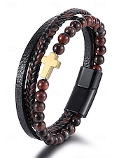 Недорогие Мужские украшения-мужской браслет с магнитной застежкой — дизайн из натурального камня и искусственной кожи, стильный и прочный, идеально подходит для повседневной носки.