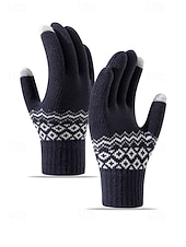 billige Herrehansker-Julehansker med berøringsskjerm til herre, flere farger, varm strikk med Fair Isle-mønster, ideelle for vinter- og høytidsaktiviteter