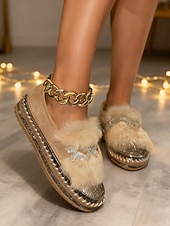 preiswerte Damen-Sneaker-Damen-Loafer mit Strass-Schmetterling und Kunstpelz – funkelnde Slipper für Partys und Club-Outfits &amp;Winter-Glamour-Stil