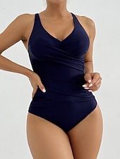 levne Jednodílné plavky-Dámský jednodílný plavkový štíhlící nařasená podprsenka monokini kontrola břicha vysoký pas štíhlý bez zadního dílu prázdninové plážové oblečení jednobarevné V výstřih bez rukávů