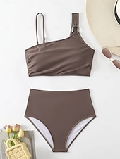 preiswerte Bikini-Sets-Damen Bikini 2-teiliges Badeanzug Frech Schlank Rückenfrei Urlaub Mode Einfarbiger Halterhals ärmellose Badeanzüge