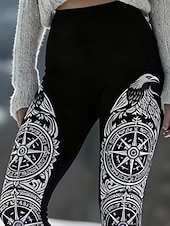  Damen Leggings Gemütliche Leggings Urlaub Vintage Ethno-Stil Volle Länge Hohe Taille Grafik Drucken Bequem Dehnbar Lässig Täglich Outdoor Schwarz Frühling Herbst Winter Schmale Passform