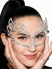 abordables Accesorios de Máscara-Máscara de antifaz de cristal con diamantes de imitación para mujer: una lujosa máscara brillante con diseño de alas, ideal para bailes de máscaras, graduaciones o fiestas de disfraces.