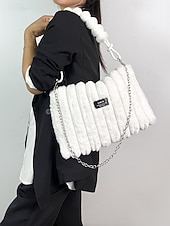 cheap Handbag &amp; Totes-Women's Faux Fur Shoulder Bag, Multi-Color, Versatile Carry Styles, Fashionable Chain Strap, Ideal for Casual &amp; Party Wear