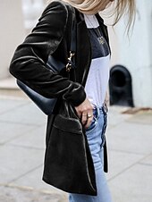 preiswerte Wintermäntel-Damen Freizeitjacke Samtblazer Bequem Atmungsaktiv Tasche Lässig Einfach Urlaub Straße Lässig Alltagskleidung Offene Vorderseite Regulär Umlegekragen Normale Passform Langarm Oberbekleidung Blau