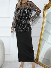 halpa Naisten puseropuvut-Naisten Hame setit Bolero toppi Pitkähihainen Pyöreä kaula-aukko Yhtenäinen väri Paljetti Tupsu Tyylikäs Aktiivinen Juhla Cocktailjuhla Juhla / cocktail Musta Kevät Normaali