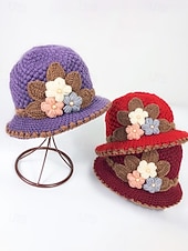 tanie Kapelusze damskie-Damska czapka beanie z dzianiny – miękki wełniany materiał, wiele kolorów, zdobienie w postaci kwiatów 3D, podszewka z polaru zapewniająca ciepło, idealna na święta Bożego Narodzenia i zimowe aktywności na świeżym powietrzu