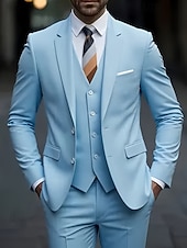 Χαμηλού Κόστους Ανδρικά Κλασικά Σακάκια-Ανδρικά Σακάκι+Γιλέκο+Παντελόνι Μπλέιζερ Στολές Επιχείρηση Κοκτέιλ Πάρτι Γαμήλιο Πάρτι 3 Κομμάτια Μοντέρνα Καθημερινό Άνοιξη Φθινόπωρο Πολυεστέρας Σκέτο Τσέπη Κουμπιά Άνετο Σταυρωτό Χρωματιστή ζακέτα