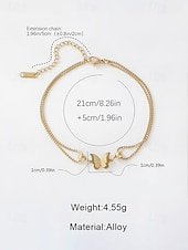 baratos Pulseira Feminina-Pulseira de tornozelo feminina em aço inoxidável com estampa de borboleta – disponível em dourado e prateado, design elegante em corrente com detalhes em formato de coração, perfeita para ocasiões casuais e noturnas.