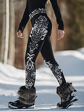 preiswerte Viking-Druck-Damen Leggings Urlaub Vintage Ethno-Stil Volle Länge Hohe Taille Grafik Abstrakt 3D-Druck Schnelltrocknend Atmungsaktivität Weich Dehnbar Täglich Outdoor Urlaub Schwarz Grün Grau Frühling Herbst