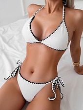 Χαμηλού Κόστους Σετ μπικίνι-Γυναικείο Μπικίνι 2 Τεμαχίων Μαγιό Cheeky Σλιμ Χωρίς Πλάτη Διακοπές Παραλία Ρούχα Μονοχρωμία Χαλαρός Λαιμός Αμάνικο Μαγιό