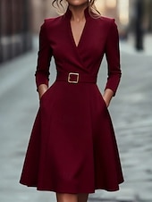 levne Jednoduché šaty-Dámské Mini šaty Černé šaty Plášťové šaty Elegantní Módní Moderní Denní Kancelář Dovolená Běžný Bez vzoru Dlouhý rukáv Do V Černá Bílá Fialová Tmavomodrá Jaro Podzim Zima