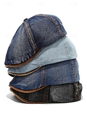 baratos Chapéus Masculinos-Boné masculino de algodão jeans - estilo clássico vintage, respirável e confortável, ideal para uso casual e atividades ao ar livre.