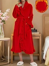 billiga Loungewear till damer-Dam Morgonrock Ledigt Ren färg Ficka Hem Dagligen Säng Långärmad Tröjkrage Svart Vit Rodnande Rosa Rubinrött Purpur Höst Vinter Lös passning