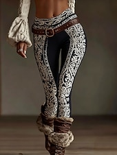 billiga Vikingtryck-Dam Damasker Semester Vintage Etnisk Stil Ankellång Hög midja Grafisk Geometrisk Mjuk Bekväm Elastisk Dagligen Hem Utomhus Svart Blå Purpur Kaffe Vår Höst Vinter Smal passform