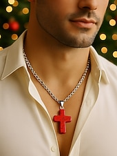 Недорогие Мужские украшения-Мужское рождественское ожерелье с подвеской-крестиком из натурального камня, доступно в нескольких цветах, стильный и модный дизайн, идеально подходит для подарков на праздники