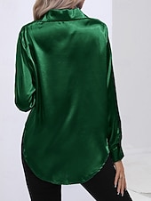 abordables Blouses Unies-Femmes Chemise Elegant Haut en satin Chemisier Boutons Uni Élégant ancien manche longue Col de chemise Hauts Réguliers Fête Sortir Jaune Rouge Bleu Roi Rose Gris Été Printemps