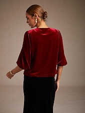 levne Jednoduché blůzy-Vánoce Dámské Samet Tlačítko nahoru Oblečené topy Elegantní Večírek 3/4 délka rukávu Nahoře nabírané Tričkový Běžné topy Párty večerní šaty Dovolená Párty oblečení Fialová Jaro Podzim Zima