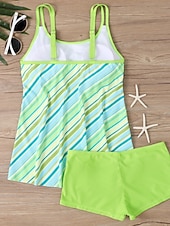 رخيصةأون مايوهات تانكيني-بدلة سباحة نسائية تانكيني قطعتين شورتات تحكم في البطن عالية الخصر نحيف بدون ظهر ملابس شاطئ إجازة مزينة بأنماط بيزلي برقبة على شكل حرف U بدون أكمام