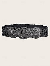 baratos Cinto Feminino-Cinto feminino elástico em couro sintético com lantejoulas douradas brilhantes, perfeito para festas de Natal e outras ocasiões especiais.