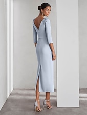 billiga Ankel längd-Åtsmitande Ankellång Festklänning Cocktail klänning Bröllopsgästklänning Klänning till brudens mor 3/4 ärm Rund hals Elegant Formell Stretch crepe med Applikationsbroderi Enfärgat