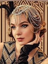 economico Accessori per Mascherata-copricapo da donna in cristallo stile Gatsby anni '20 - cerchietto vintage in strass stile flapper con catene per feste e cocktail in stile anni '20