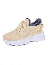 tanie Trampki damskie-Damskie czerwone trampki z podszewką z polaru - ciepłe, dzianinowe buty codzienne z antypoślizgową podeszwą, wygodne obuwie świąteczne na zimowe spacery i podróże