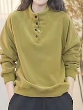 preiswerte Einfache Kapuzenpullover-Damen Pullover Sweatshirt Knöpfe Einfach Lässig Langarm Rollkragen Normale Oberteile Straße Alltagskleidung Schwarz Weiß Rote Purpur Grün Herbst Winter