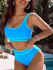 halpa Bikinisetit-Naisten Uima-asut Bikinit 2 kpl Alushousut Uimapuku Ohut Avoin selkä Loma Ranta-asut Yhtenäinen väri U kaula-aukko Hihaton Uimapuvut