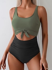 preiswerte Einteilige Badeanzüge-Damen Einteiler Badeanzug Sexy Cutout Monokini Bauchkontrolle Hohe Taille Slim Rückenfrei Urlaub Strandbekleidung Polka Dot Farbblock U-Ausschnitt Ärmellose Bademode