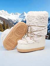 baratos Botas de neve e inverno-Botas de neve femininas, quentes e antiderrapantes, com acabamento em pele sintética - estilo aconchegante para atividades ao ar livre no inverno.