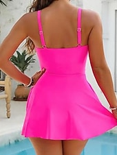 זול בגדי ים חלק אחד-בגד ים נשים שלם קפלים עם חצאית מונוקיני חצאית לשליטה בבטן מותן גבוהה דק ללא גב נופש לבילוי בחוף צבע אחיד צוואר V ללא שרוולים