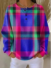 economico Felpe a Strisce e Geometriche-Per donna Felpa Pullover Geometrico A righe Casual Manica Lunga Girocollo Top Regolari Casuale Abbigliamento Quotidiano Blu Viola Verde Autunno