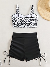 Χαμηλού Κόστους Τανκίνι-Γυναικείο Τανκίνι 2 Κομμάτια Μαγιό Ραφές Υποστήριξη Λεοπάρ Μικροσκοπικά Έλεγχος Κοιλιάς Ψηλόμεσο Λεπτό Χωρίς Πλάτη Θέρετρο Παραλίας V Λαιμός Αμάνικο Μαγιό