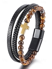 Недорогие Мужские украшения-мужской браслет с магнитной застежкой — дизайн из натурального камня и искусственной кожи, стильный и прочный, идеально подходит для повседневной носки.