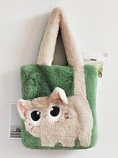 tanie Torby i torebki-damska pluszowa torba typu tote z motywem kociej buzi, dostępna w wielu kolorach, z miękkiego futerka, o uroczym i zabawnym designie, idealna na niezobowiązujące wyjścia i jako prezent