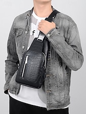 זול תיקים לגברים-תיק עור לגברים, עמיד למים ועמיד, קיבולת גדולה, דוגמת תנין אופנתית לשימוש חיצוני ויומיומי