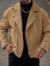 cheap Casual Jackets-Men's Lightweight Jacket Casual Jacket Vacation Daily Breathable Pocket Spring Fall Plain Fashion Classic Lapel Regular Apricot Black Khaki Gray Jacket