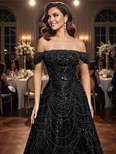 Недорогие Платья на вечер в стиле А-силуэта-А-силуэт С коротким шлейфом Вышивка бисером Вечернее платье Платье матери невесты Вечернее платье Элегантный стиль Винтаж Блестящая Без рукавов С открытыми плечами Свадьба Официальные Тюль Пайетки с